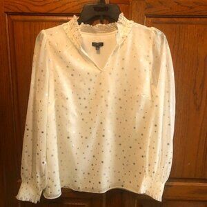 Talbots Sheer long sleeved ivory blouse with silver polka dots  Size P M